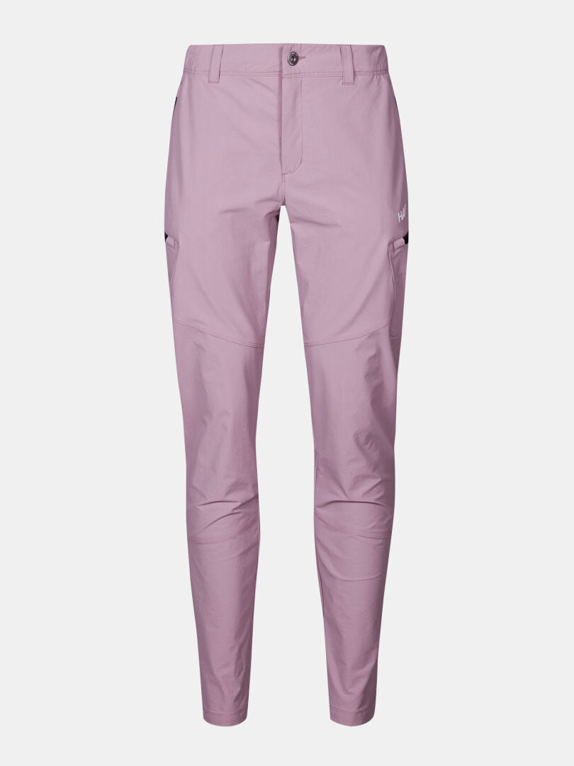 Halti Pallas Evo Plus X-stretch ulkoiluhousut, vaaleanvioletti, slim-fit, nilkkapituinen, sivutaskut, nivelletyt polvet.