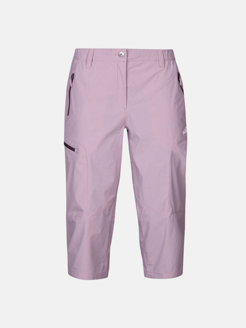 Halti Pallas Cool X-stretch Caprit Naisten: vaaleanvioletti, vetoketju edessä, vetoketjutaskut sivulla, stretch-kangas, nopeasti kuivuva.