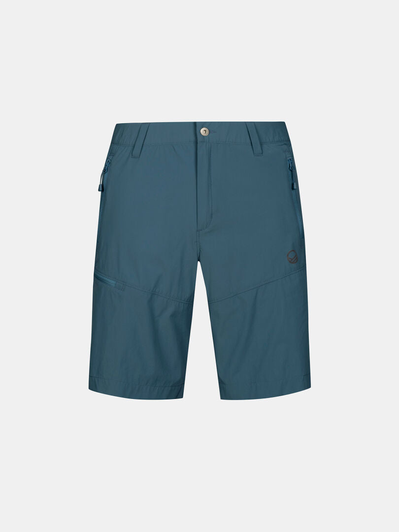 Halti Pallas Cool X-stretch Miesten shortsit, sininen, UPF 90+, Dry Quick Stretch, vetoketjutaskut, hienovarainen logo sivussa.
