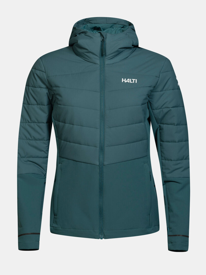 Halti Valimo Hybrid -kevyt takki naisille, vetoketjullinen, HALTI-logo valkoisella pohjalla.