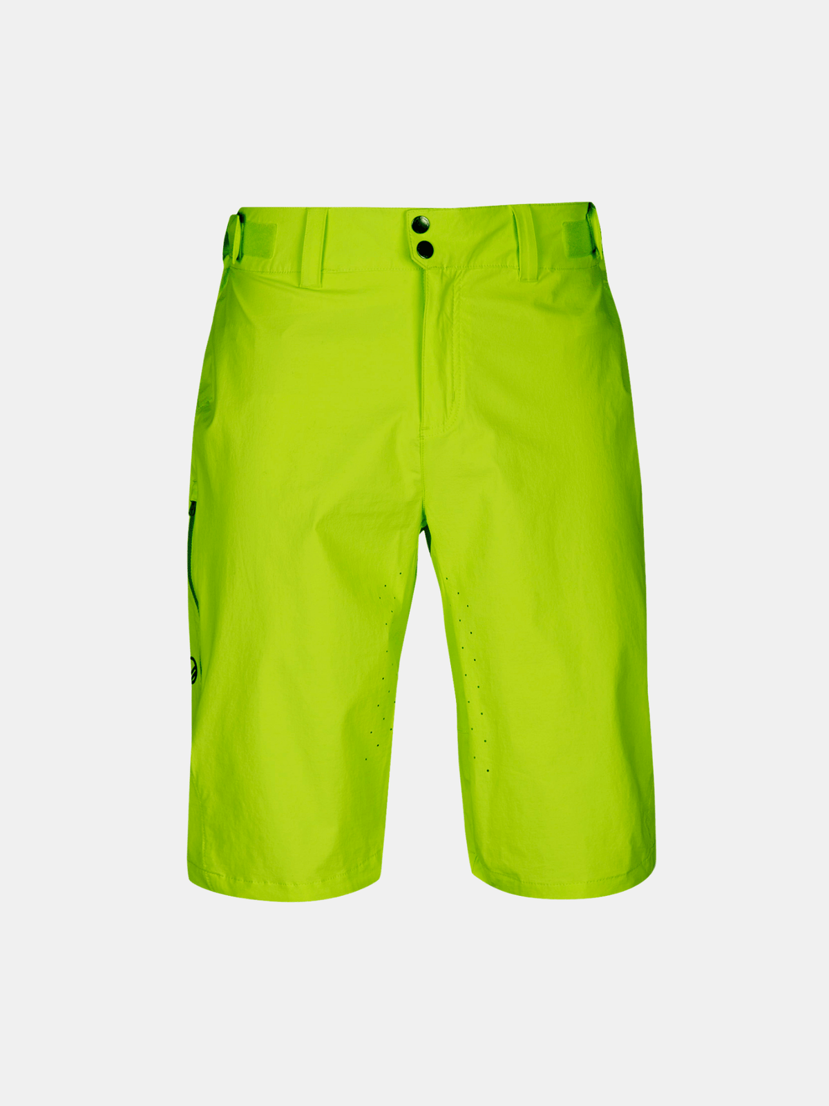 Halti Tracks Miesten X-stretch Shortsit: neonvihreä, etutaskut, tuuletusaukot, hengittävä materiaali.
