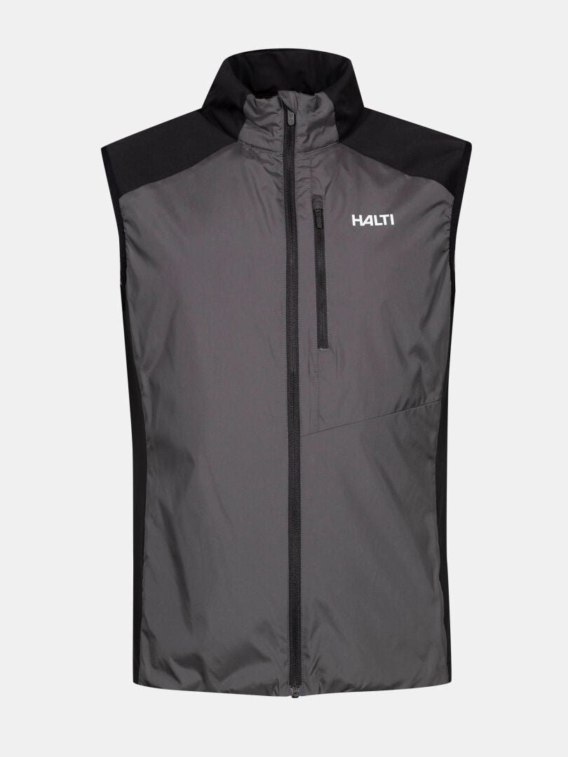 Halti Framover Hiihtoliivi Unisex on harmaa-musta hihaton liivi korkealla kauluksella, joka sopii aktiiviseen urheiluun.