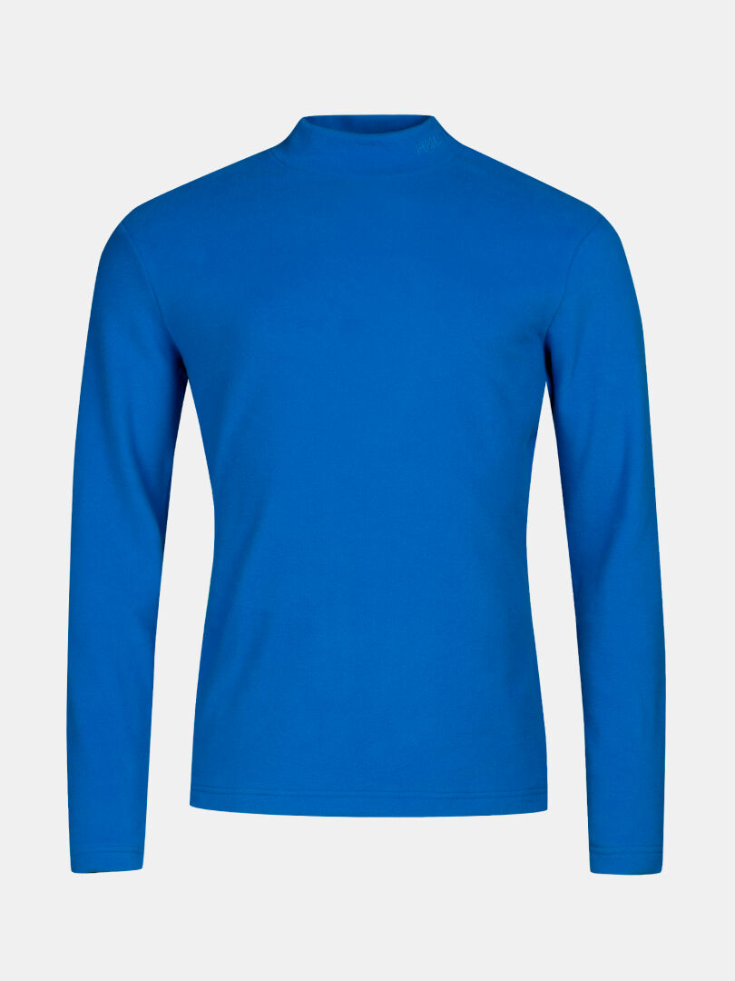 Halti Trone Fleecepaita Miesten, kirkkaan sininen fleece aktiiviselle liikunnalle, näkyy valkoisella pohjalla.