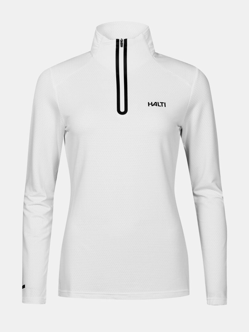 Valkoinen Halti Jaako Paita Naisten puolipusero Active Dry Sport Knit -neuloksesta, kuvassa yksivärisellä pohjalla.