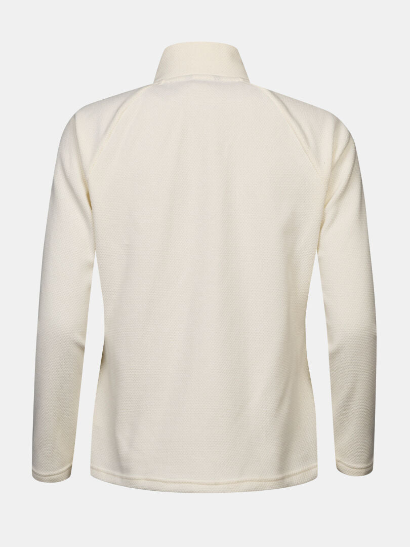 Kermavärisen, pitkähihaisen Halti Suomis Hybrid Välitakki Naisten Plus -fleece-takin takanäkymä, jossa on pystykaulus.