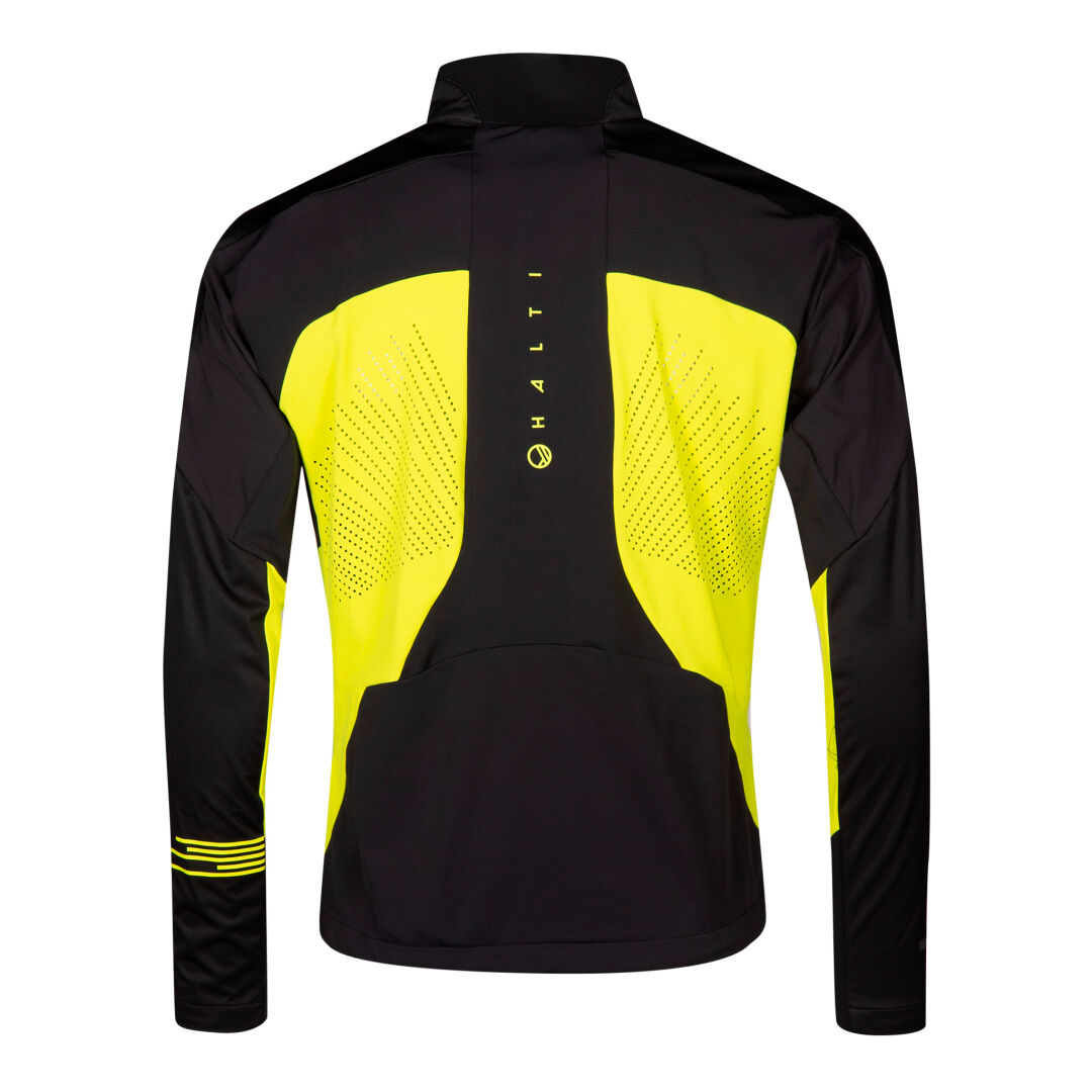 Halti Veloce Hiihtotakki Miesten, musta/keltainen, Stormwall® stretch, tuuletusreiät, raidallinen vasen hiha.