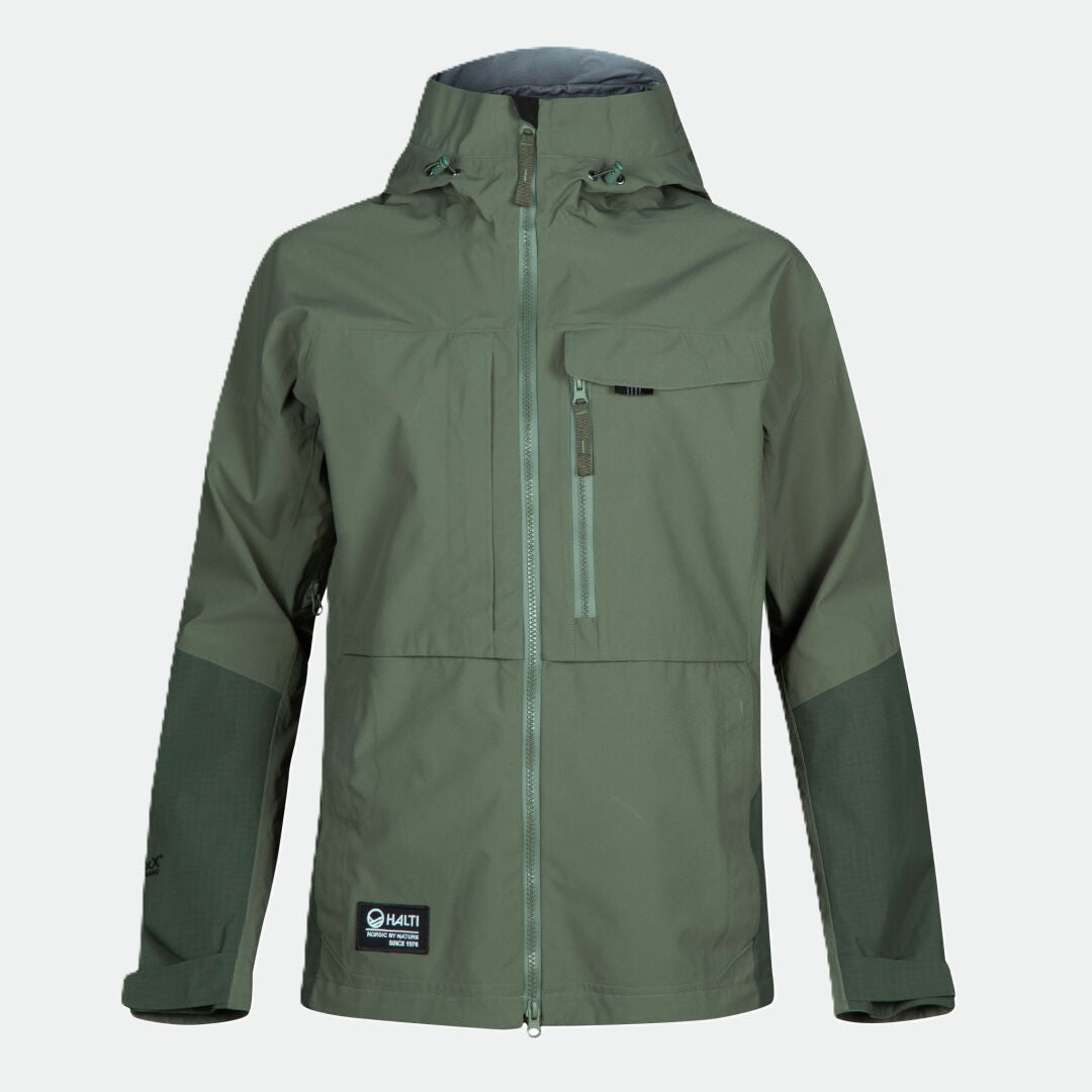 Halti Hiker DrymaxX 3L Ventilated Olive Naisten takki hupulla, vetoketjulla, taskuilla ja vahvistetuilla hihoilla.