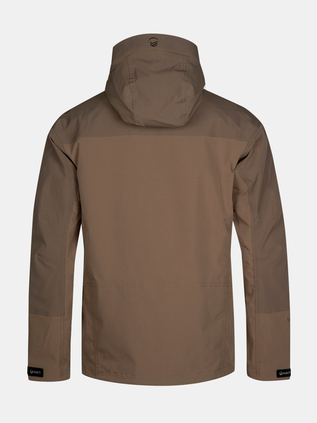 Halti Hiker II DrymaxX kuoritakki miesten takissa on pitkät hihat ja suora helma, ja se on kuvassa selästä päin.
