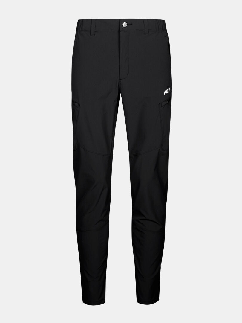Halti Pallas Evo Long X-stretch miesten housut, sivutaskuilla ja valkoisella logolla vasemmalla reidellä.