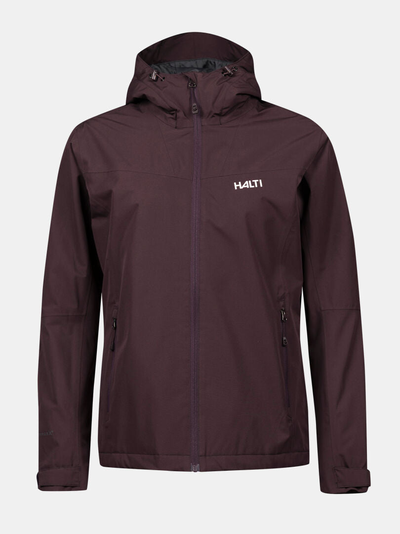 Halti Forter DX Warm Naisten kuoritakki, maroon, vedenpitävä, vetoketjutaskut ja logo - täydellinen ulkoilutakki.