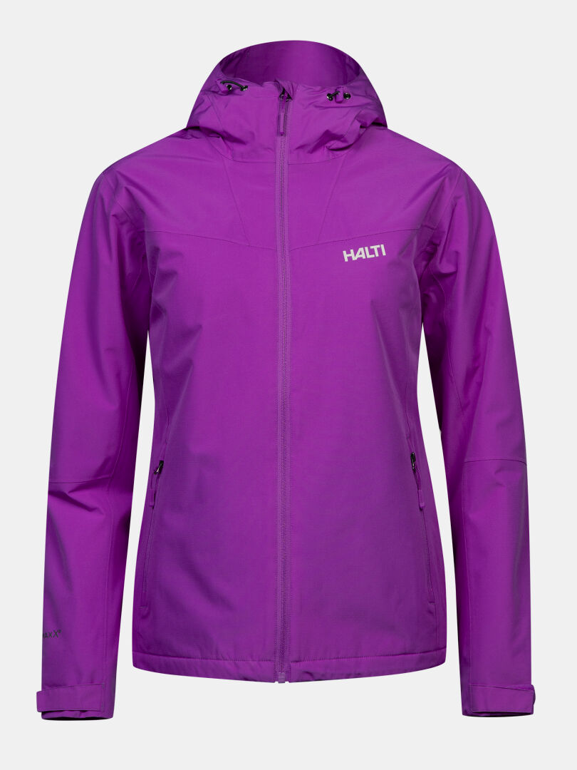 Purple Halti Forter DX Warm Kuoritakki Naisten Plus -hupputakki, jossa on edessä vetoketju ja kaksi sivutaskua.
