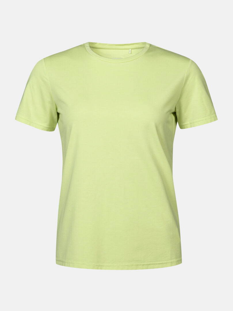 Halti Kalteva T-paita Naisten, vaaleanvihreä lyhythihainen Crewneck-t-paita, näkyy valkoista taustaa vasten.