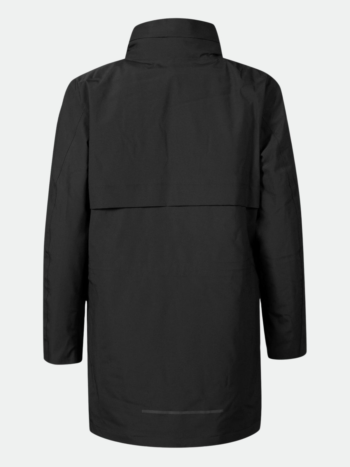 Halti Synkas 3in1 DrymaxX Parka Naisten on musta, pitkähihainen takki, jossa on korkea kaulus ja suora helma.