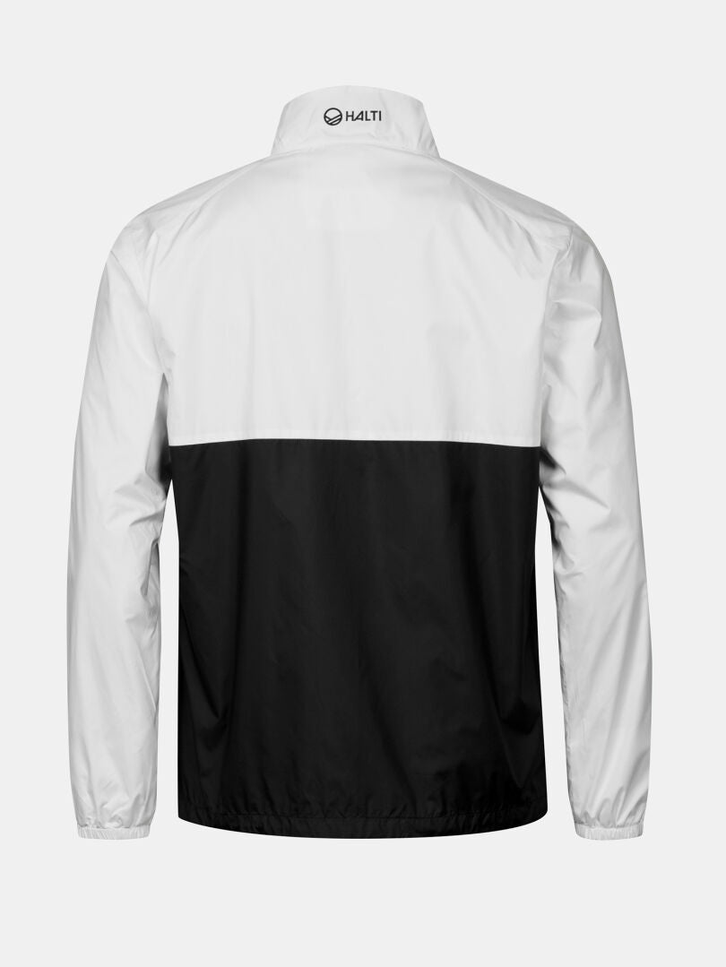 Halti Saime Tuulitakki Miesten on kaksivärinen tuulenpitävä Soft Taffeta -takki, jossa on logo kauluksessa, kuvassa takaa.