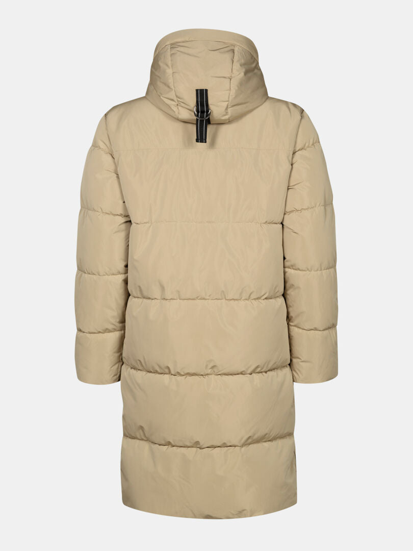 Halti Sammal Topattu Parkatakki Naisten, beige, hupullinen, hupun takaosassa musta välilehti.