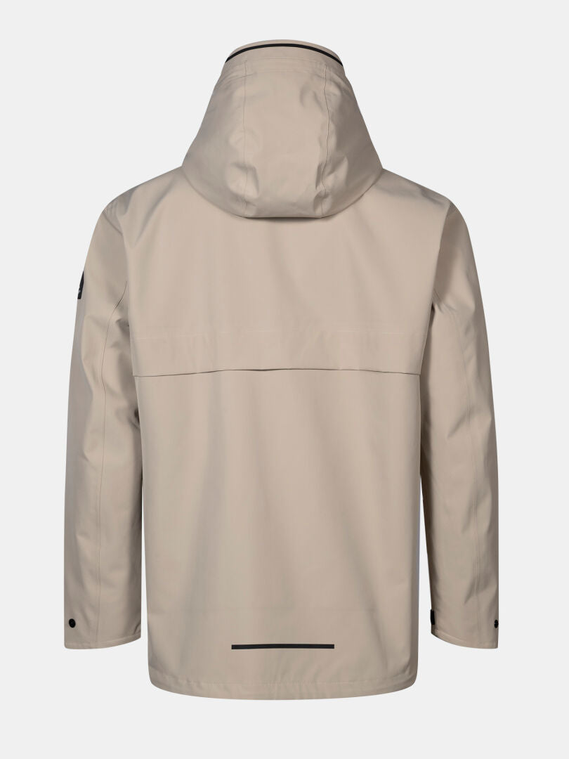 Halti Tokoi DX Takki Miesten, beige, kuvassa takaa, suora helma ja pitkät hihat napitetuilla hihansuilla.