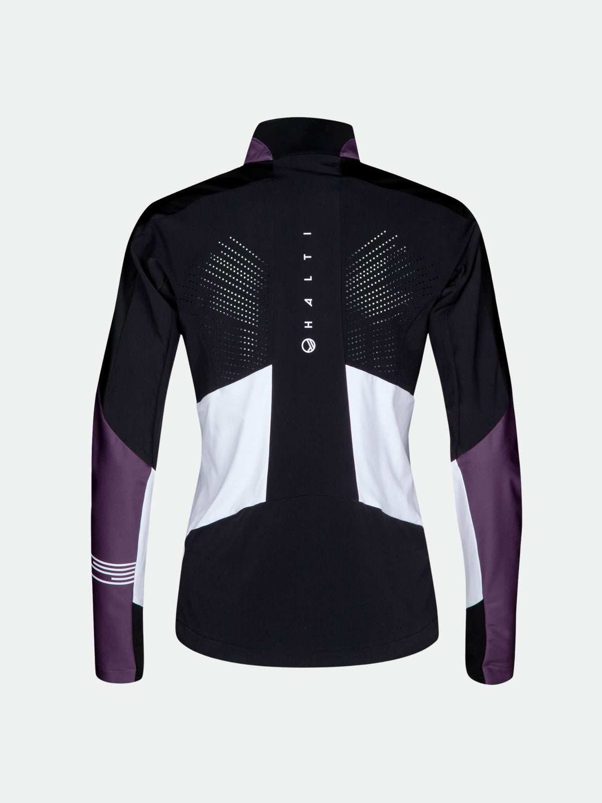 Takakuva Veloce Hiihtotakki Naisten by Halti mustaa, valkoista ja violettia, Stormwall stretch-materiaali.