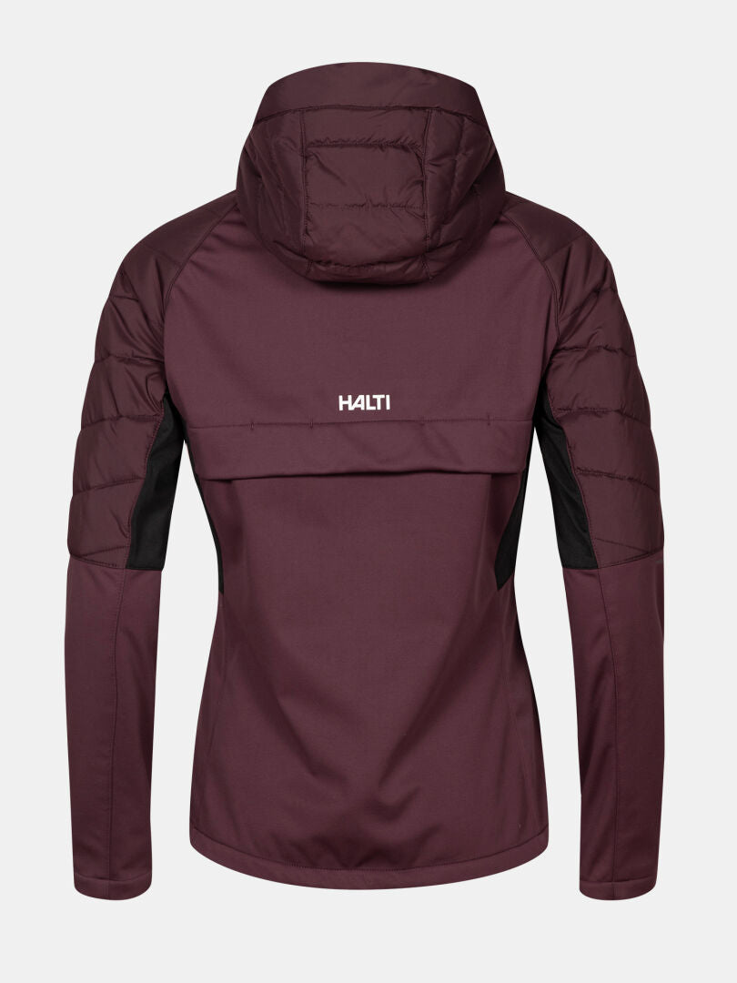 Punaruskea Halti Hanki 2 Hybrid Hiihtotakki Naisten Plus mustilla paneeleilla ja logolla, kuvassa valkoisella pohjalla.