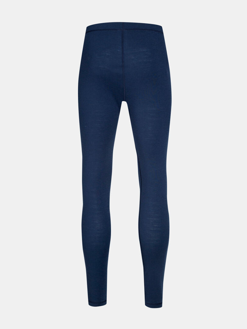 Halti Neva Merino Kerrasto Miesten laivastonsiniset täyspitkät legginsit kuvattuna takaa valkoisella pohjalla.